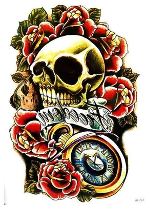 QUEEN OF ENVY Skull Roses Temporary Tattoo Sticker Women Mens tattoos Waterproof Fake Arm