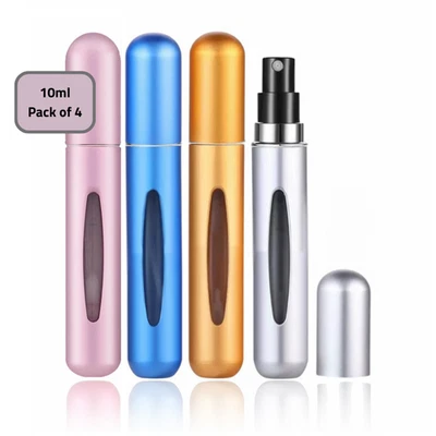 4 Perfume Atomiser Spray Bottles Refillable 10ml Atomizer for Travel Aftershave - Image 1 of 4