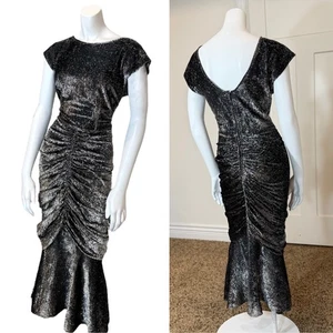 Vintage 80’s SILVER MERMAID PARTY DRESS M Sexy Cocktail Ruched Christmas Holiday - Bild 1 von 9