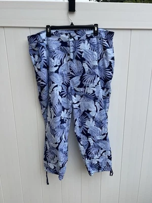 Pantalones informales para mujer Caribbean Joe talla 20 azul floral algodón ligeros Foto 1 de 4