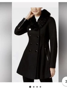 Guess Black Pleated Wool Coat, Sz XL, NWOT - Picture 1 of 12