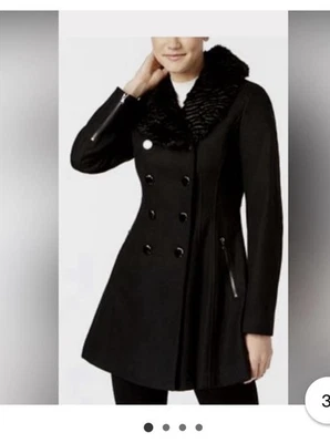 Guess Black Pleated Wool Coat, Sz XL, NWOT - Image 1 of 4