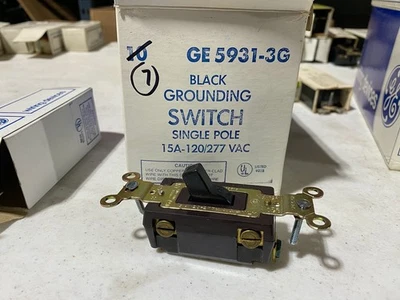 Box of 7 GE 5931-3G Black Grounding Switches Single Pole 15A 120/277VAC, NOS - Image 1 of 4