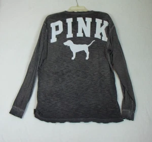 PINK Victoria's Secret Dog Pocket Long Sleeve Pocket Tee Shirt Distressed Sz L - Picture 1 of 13