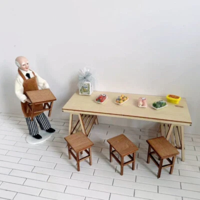 4PC Dolls House Miniatures Furniture 1:12 Scale Bench Stools Unfinished Plain - Image 1 of 4