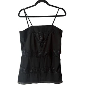 Whitney Eve Camisole Top Lace Pintuck Chiffon Cocktail Blouse Black New Size 6 - Picture 1 of 11