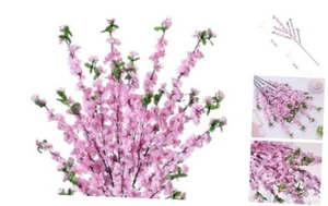 4 PCS Artificial Peach Blossom Flowers Bouquet, 49 inches Silk Faux Flowers - Picture 1 of 8