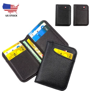 Man's Foldable Leather Wallet Mini Credit Card Holder Card Wallet Pocket Purse - Picture 1 of 12