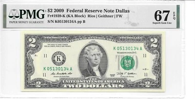 2009 Dallas $2 FRN (KA Block) PMG 67 EPQ Superb Gem Uncirculated - Image 1 of 4