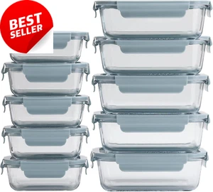10 Glass Meal Prep Containers, Airtight Food Storage with Lids, Oven Safe - Picture 1 of 12