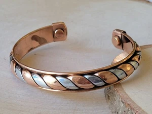 Pure Copper Magnetic Bracelet Arthritis Pain Energy Therapy Cuff Two Tone Twist - Picture 1 of 3