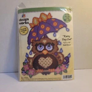 Design Works Rainy Day Owl 12" x 15"  Vintage Needlepoint Kit - Picture 1 of 4