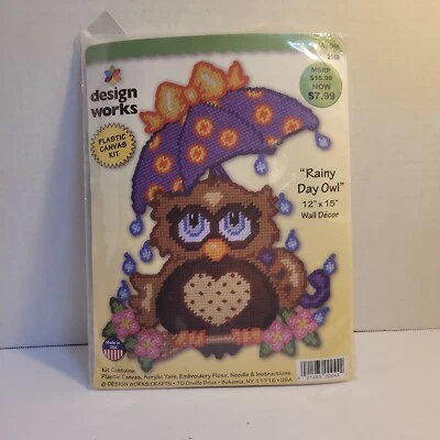 Design Works Rainy Day Owl 12" x 15"  Vintage Needlepoint Kit - Image 1 of 4