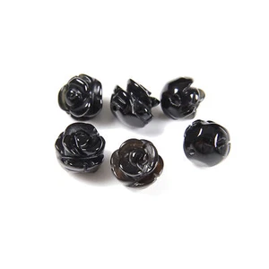 Black Onyx Carved Rose Flower Beads Size 10mm Sold 6PCS Per Bag - Picture 1 of 2