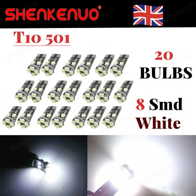 501 T10 Led W5w Car Side Light White Bulbs BRIGHT 8 Smd Canbus Error Free 12v UK - Image 1 of 4