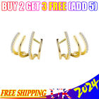 Claw Earrings Cuff CZ Stud 14k Gold Over 925 Silver Minimalist Illusion Wrap~