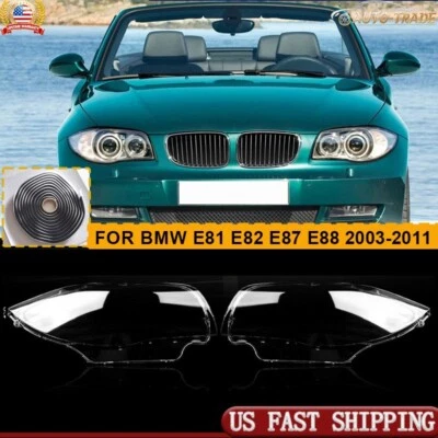 Pair Front Headlight Headlamp Len Clear Shell For BMW 1 Series E87 E82 E88 03-11 - Image 1 of 4