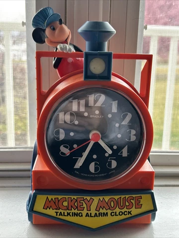 Vintage Walt Disney MICKEY MOUSE Train Conductor -Bradley- Talking Alarm Clock Cover