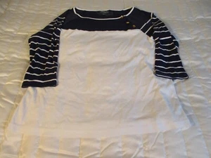 Lauren Ralph Lauren Shirt Top Women's XL Blue White Stripe 3/4 Sleeve Nautical - Picture 1 of 10