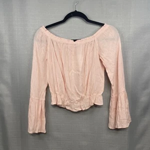 Womens Off the Shoulder Pink Metallic Top Dressy Slightly Sheer Size Small - Picture 1 of 13