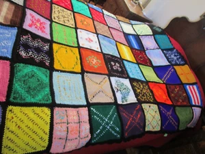 Vintage finished Crochet Granny Squares Afghan Throw Blanket 74”x 64” rectangula - Imagen 1 de 14