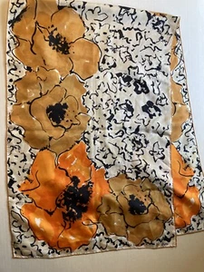 Bufanda de seda vintage Vera Neumann naranja marrón flores floral Japón enrollada a mano - Imagen 1 de 6