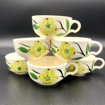 Dixie Dogwood Set of 6 Flat Cups Tea or Coffee Blue Ridge Southern Pottery Joni - Image 1 of 4