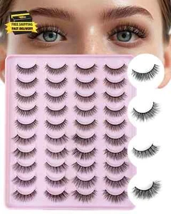 False Eyelashes Natural Look Fake Lashes 20 Pairs Wispy Fluffy False Lashes Faux - Picture 1 of 7