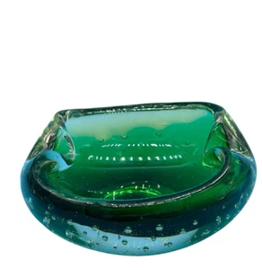 Murano Bullicante grün mundgeblasenes Glas kontrollierte Blase 5" Aschenbecher - Bild 1 von 8