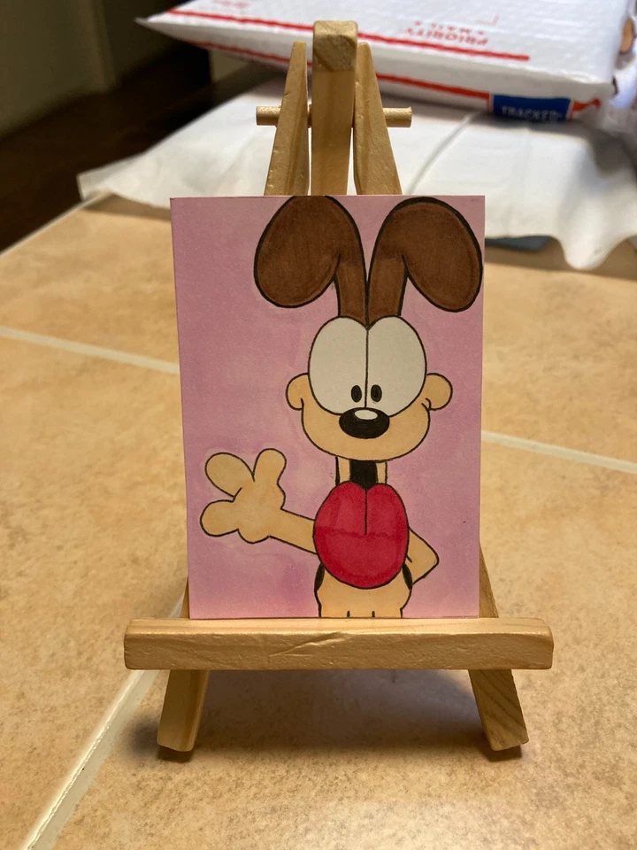 Tarjeta de arte de pintura ACEO original de medios mixtos ATC Cat Garfield 109 Foto 1 de 1