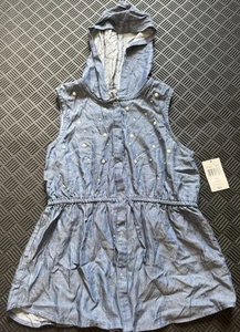 Knit Works Girl’s Sleeveless Hooded Denim Rayon Button Up Pearls Sequins Size 12 - Picture 1 of 6