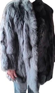Echt Pelz Pelzmantel Fuchs Blaufuchs blau 38-40 Vintage - Bild 1 von 8