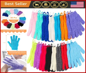 30 Exfoliating Shower Gloves, 15 Colors, Deep Scrub Mitt for Body & Face - Picture 1 of 8