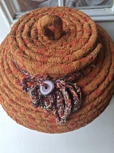 Vintage Coiled Fabric Handmade Xlarge Red Storage Basket Covered Beads - Picture 1 of 5