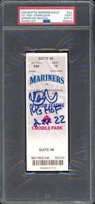 Ichiro Suzuki Signed 8/27/22 M's HOF Induction Ticket Stub PSA 2 Sig 10 PSA/DNA - Image 1 of 2
