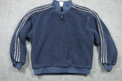 Adidas Pullover Mens Large Blue Sherpa Fleece Quarter Zip 3-Stripes Trefoil - Image 1 of 4