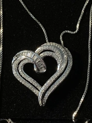 Diamond Heart Pendant Necklace 18" Chain From Kay Jewelers 925 Sterling Silver - Image 1 of 4
