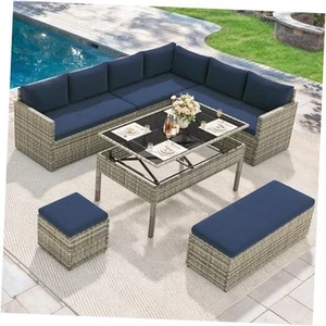 6-Piece Patio Furniture Set, All-Weather Wicker Outdoor Sectional Sofa with - Picture 1 of 7