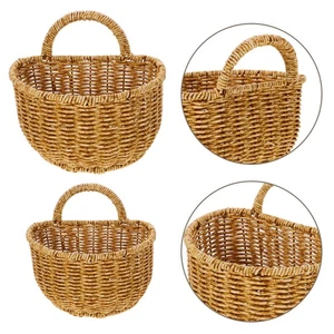 2pz Cestini da Appendere Decorativi in Plastica Tessuto Organizzatore da Parete per Cucina - Foto 1 di 18