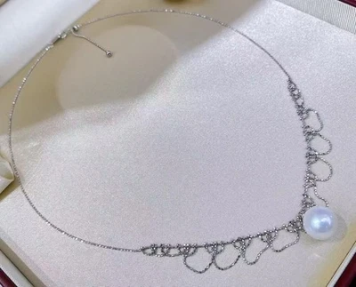 gorgeous 11-12mm south sea m round white pearl necklace 17.5inch 925s(mr) - Image 1 of 3