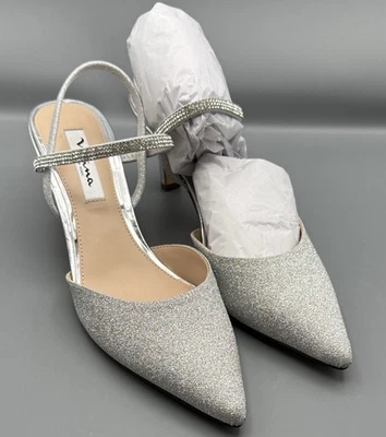 Zapatos de salón NINA Billie metálicos brillantes estrás punta con cordones talla 9 Foto 1 de 4