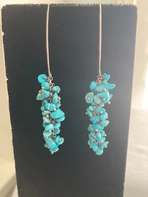 American Natural Sleeping Beauty Turquoise Chips Dangle Earrings rhodium o/.925 - Image 1 of 4