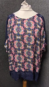 M&S Indigo Short Sleeve Floral Blouse UK 18 RRP £35 LN141 GG 13 - Picture 1 of 5