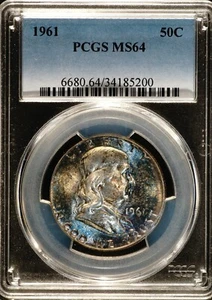 1961 Franklin Half Dollar Silver, PCGS MS64 Celestial Toning, As Shown 200 - Picture 1 of 4