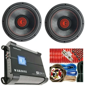 Gravity WZ3000.1D Warzone 3000W Class D Amp + 2x Subwoofers 12" 4000W + 4 Ga Kit - Picture 1 of 12