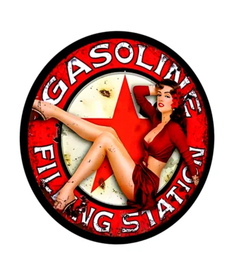 TBA GAS STATION STICKER SIGN SEXY WOMAN GASOLINE STATION FILLING STATION 4 SIZES