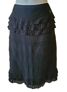 AUTHENTIC 03A CHANEL BLACK SILK CHIFFON PLEATED SKIRT 42 - Picture 1 of 12