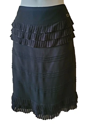 AUTÉNTICA FALDA PLISADA 03A CHANEL NEGRA SEDA GASA 42 Foto 1 de 4