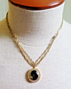 Vintage Monet Faceted Black Stone & Crystal Gold Tone Necklace - Picture 1 of 10