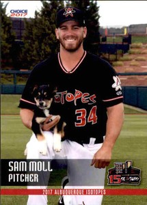 2017 Albuquerque Isotopes Choice 26 Sam Moll Lakeland Tennessee TN Baseball Card